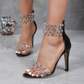 Rhinestone High Heeled Open Toe Sandals Stiletto Open Toe Rivet Strap Shoes